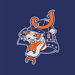 Tiger head samurai japanese vector