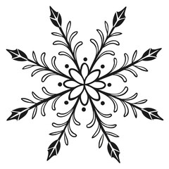 A Christmas Snowflake Black silhouette Vector Illustration Isolated on a transparent Background
