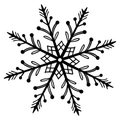 A Christmas Snowflake Black silhouette Vector Illustration Isolated on a transparent Background