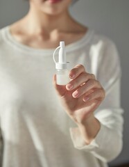 a woman holding a bottle of ampoule