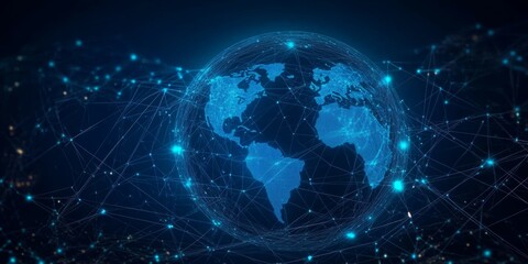 Fototapeta premium Global Connectivity Data Technology, Telecommunications, AI, Space Innovation, Business Analytics, Communications, Financial Data, Network Systems, Earth Map Illustration