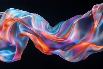 Obraz premium Colorful abstract waves of fabric flow gracefully against a dark background, showcasing vibrant hues