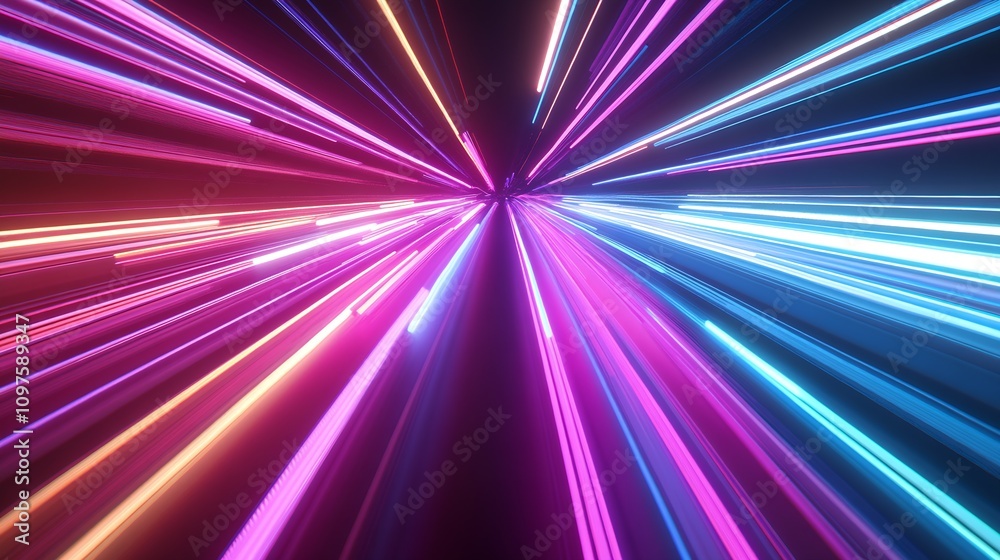 Aufkleber Colorful Neon Light Streaks Creating a Dynamic Abstract Background : Generative AI