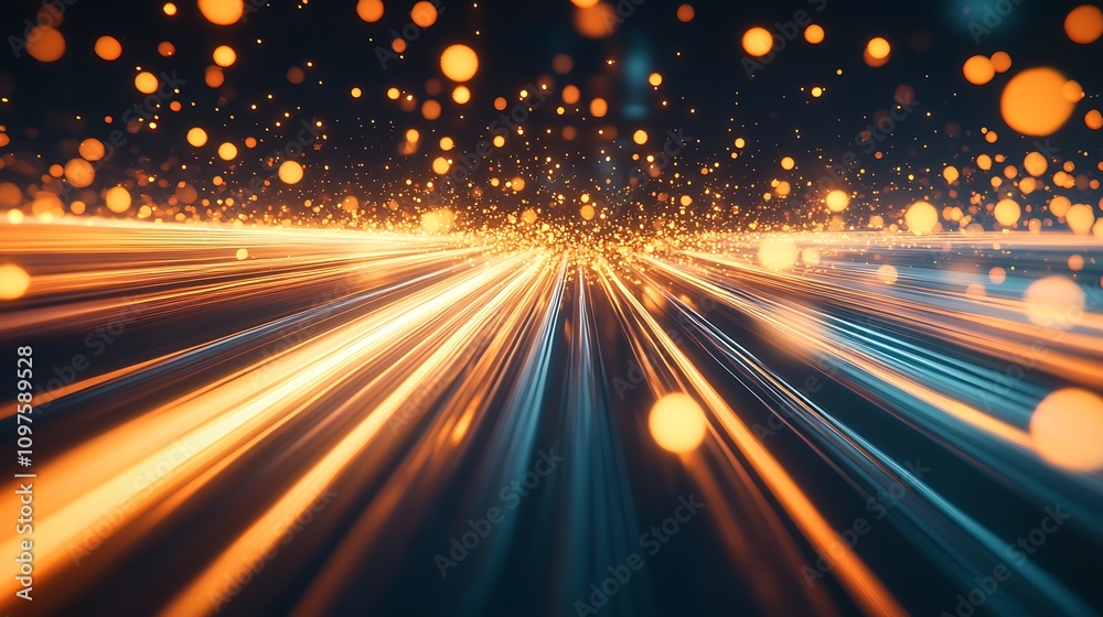 Aufkleber Vibrant Abstract Light Trails with Bokeh Particles Creating Dynamic Artistic Effect : Generative AI