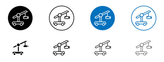 Camera crane icon set in black and blue colors