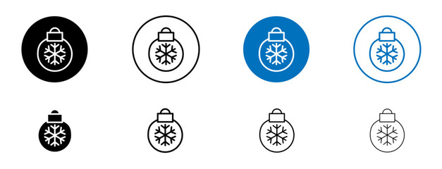 Christmas tree ball icon set in black and blue colors