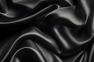 Fototapeta premium Soft black fabric draping elegantly in gentle folds creates a luxurious textile display