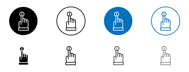 Hand with information icon set in black and blue colors