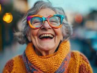 Woman with colorful glasses and scarf