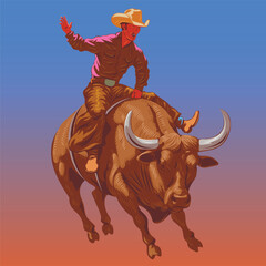cowboy in a hat on a bucking bull