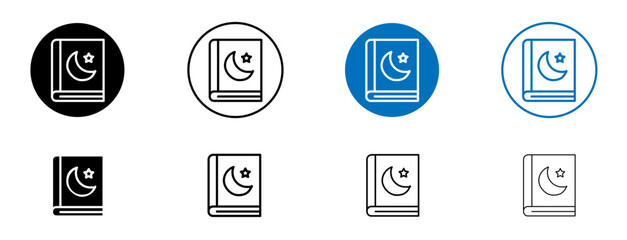 Quran book icon set in black and blue colors