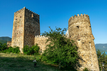 landscape with an ancient monastery building, historic old buildings of Georgia
