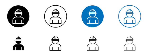 Worker icon set in black and blue colors