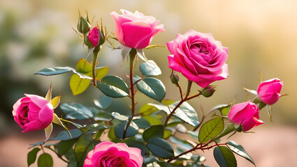 pink rose flower with bokeh flower garden background ,Pink roses beautifully displayed with a soft green blurred bokeh background ideal for a copy space image,Pink Rose in Bloom