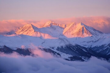 Mountain Range with Pink Sunset