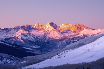 Golden Hour Over Snowy Mountains