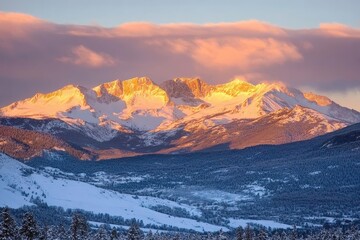 Snowy Mountain Range at Sunset