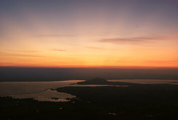 Fototapeta premium Natural mountain view, orange light of the morning sun