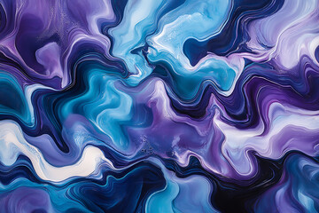 Obraz premium Abstract acrylic swirl artwork featuring shades of blue, purple, and white with fluid patterns