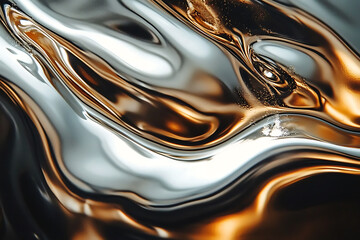 Fluid metallic patterns with shimmering gold and silver tones in abstract art representation