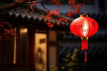 Red chinese lantern festival hanging night.