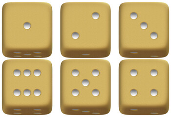 golden dice set with transparent background 