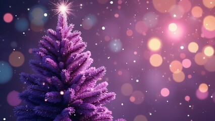 Purple Christmas Tree with Sparkling Star Bokeh Background