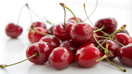 Fresh Red Cherries Isolated on White Background