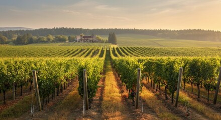 Naklejka premium Vineyard Sunset Landscape