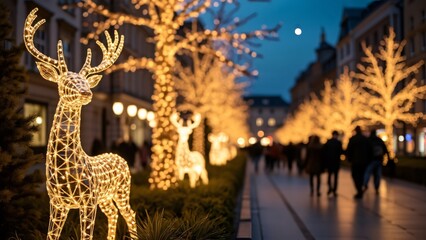 Magical Christmas City Square, Illuminated Deer & Trees