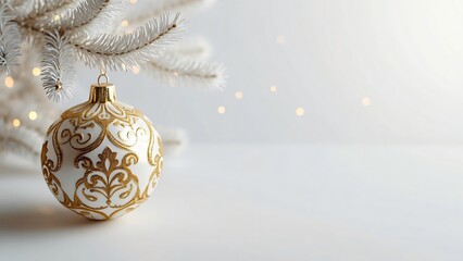 Elegant White & Gold Christmas Ornament Close-Up