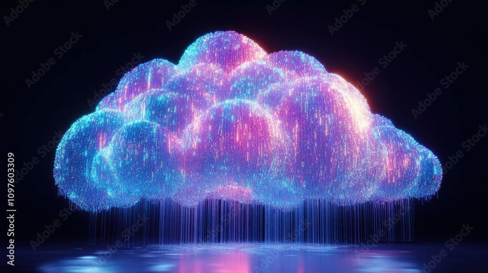 Poster A 3D data cloud filled with digital bits and flowing binary code, symbolizing the complexity and volume of modern data systems.