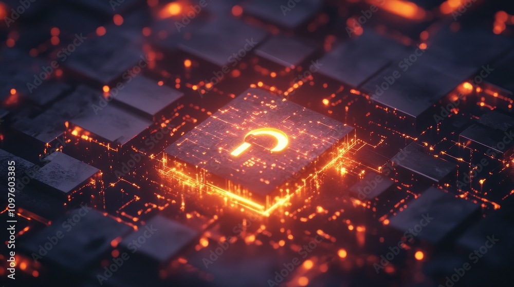 Poster a 3d digital lock surrounded by glowing data particles, representing online security and protection 