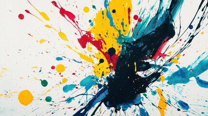 Artist painting on a canvas with colorful splashes of paint