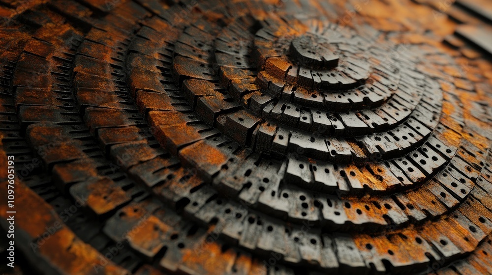 Poster a detailed shot of a weathered and rusted steel surface, highlighting the intricate patterns and tex