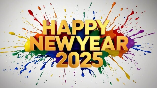 Greetings for the New Year 2025 with elegant gold text with painted strokes