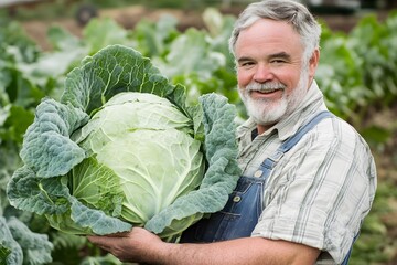 Farmer Holding Giant Green Cabbage