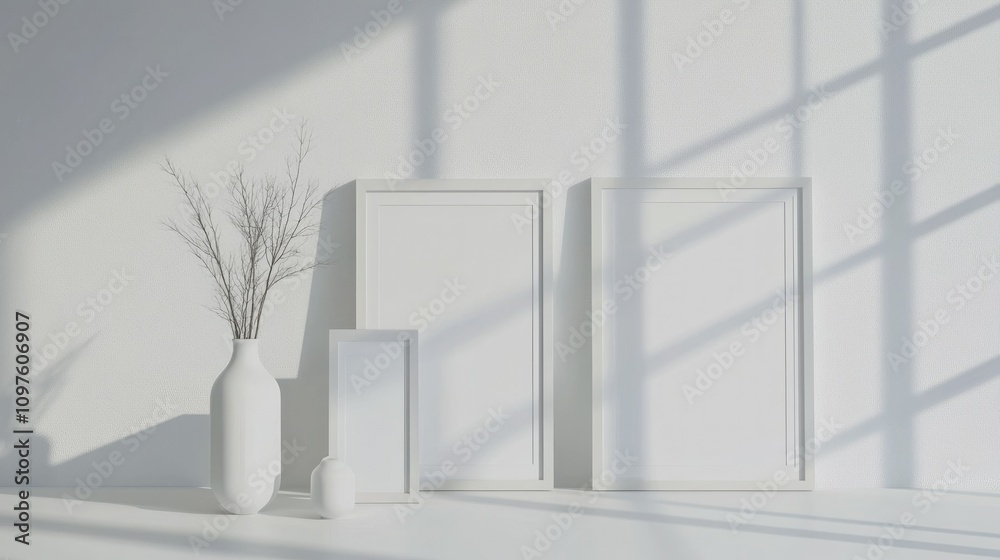 Aufkleber A set of elegant monochromatic frames against a white background, creating a sophisticated and minimalist aesthetic, perfect for refined interior design.