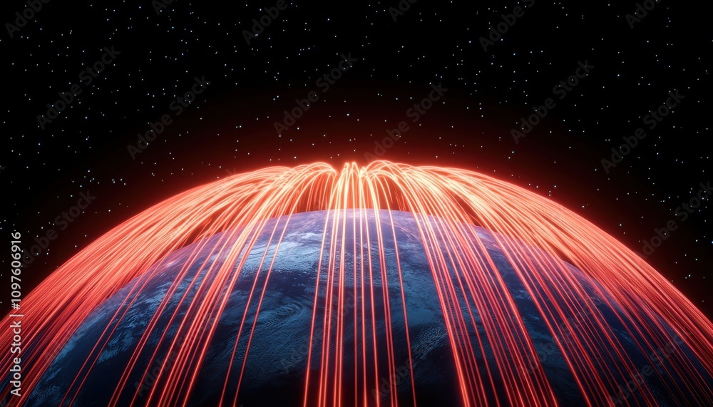 Aufkleber A vibrant depiction of Earth surrounded by dynamic, flowing energy lines, symbolizing connectivity and the flow of information across the globe.