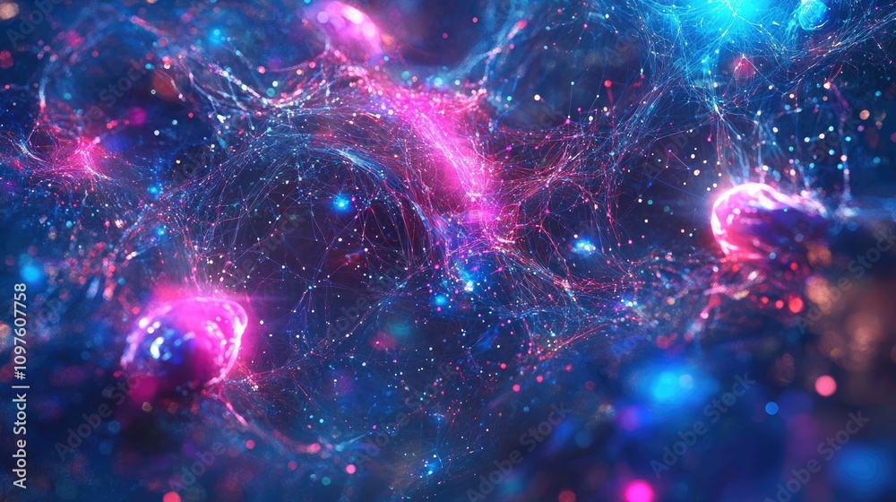 Poster Abstract AI background with interconnected neural networks, deep learning algorithms, and futuristic tech patterns.