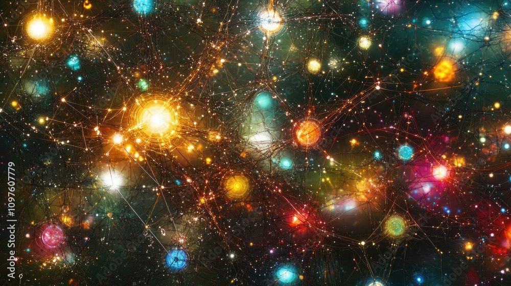 Poster Abstract AI background with interconnected neural networks, deep learning algorithms, and futuristic tech patterns.