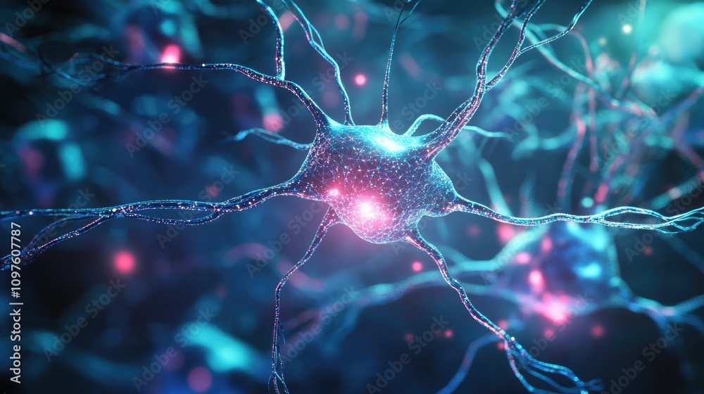 Poster Abstract AI background with interconnected neural networks, deep learning algorithms, and futuristic tech patterns.