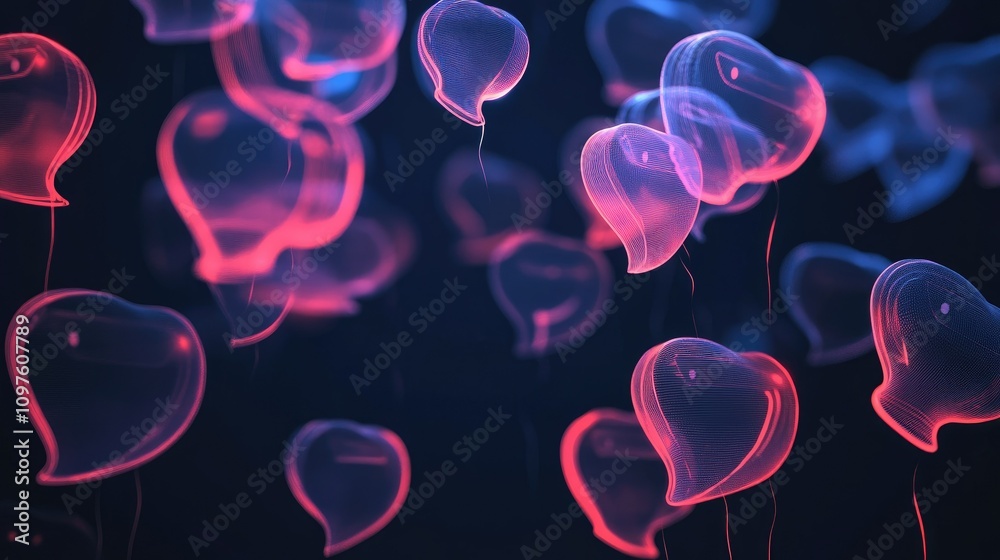 Aufkleber Abstract AI data chat icons with dynamic motion and digital effects, showcasing the integration of AI in modern communication.