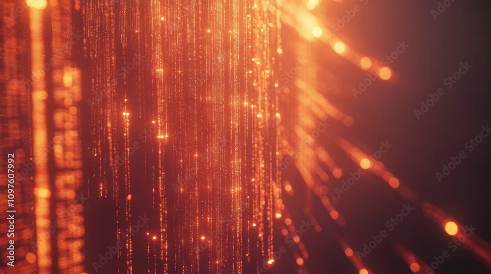 Poster Abstract visualization of data flowing through a futuristic digital network, with glowing lines and particles moving in sync.