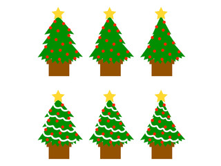 シンプルなクリスマスツリー6セット：白モール＆赤オーナメント