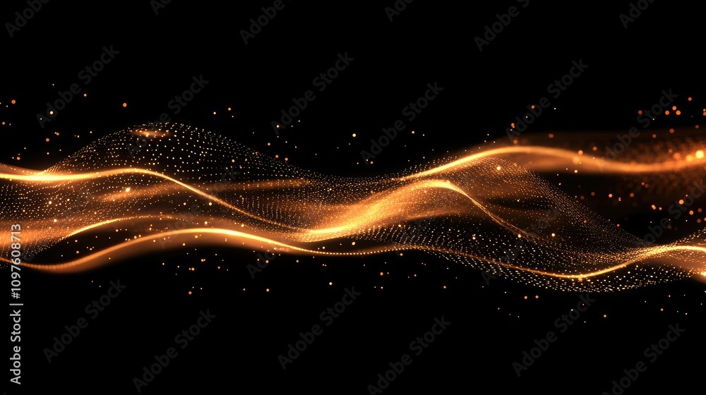 Poster Futuristic abstract wave design made of glowing particles and lines, representing the ever-evolving world of digital technology.