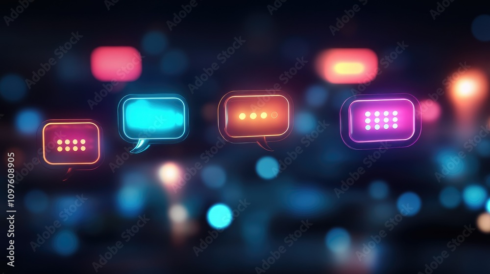 Poster Glowing chat bubbles and AI data icons in a modern, digital interface, signifying intelligent conversations powered by AI.