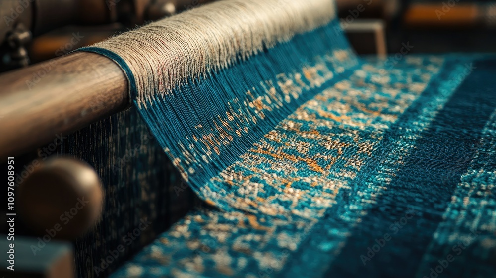 Poster high-resolution image of handwoven fabric with complex patterns, captured in full hd, showcasing the