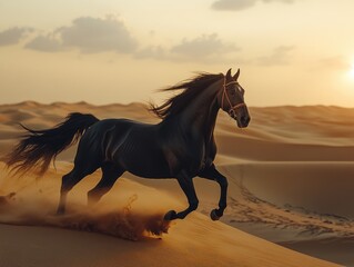 Horse Running in Desert Sunset