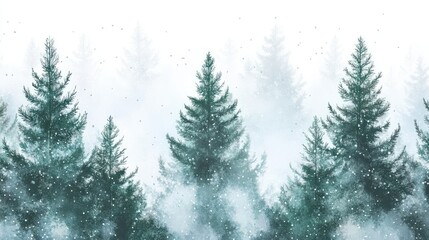 Fototapeta premium Snowy Forest Landscape with Evergreen Trees in Soft Focus Background